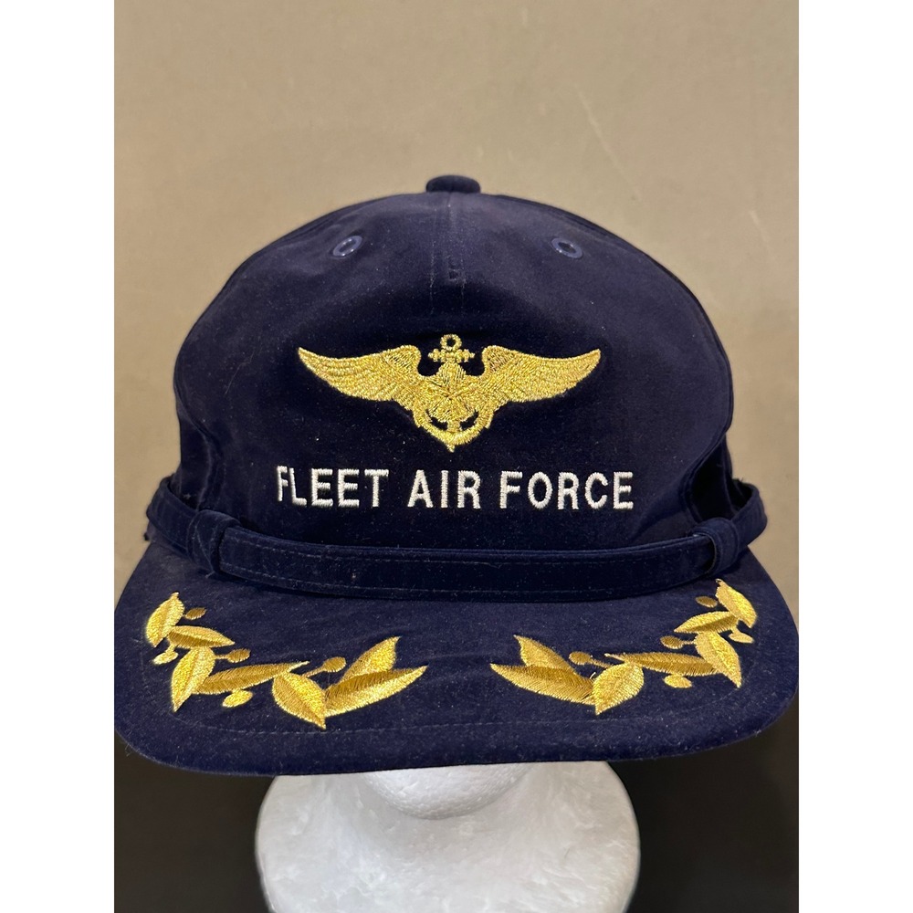 Vintage‎ Fleet Air Force Navy Blue Gold Embroidered Military Hat Made in Japan L